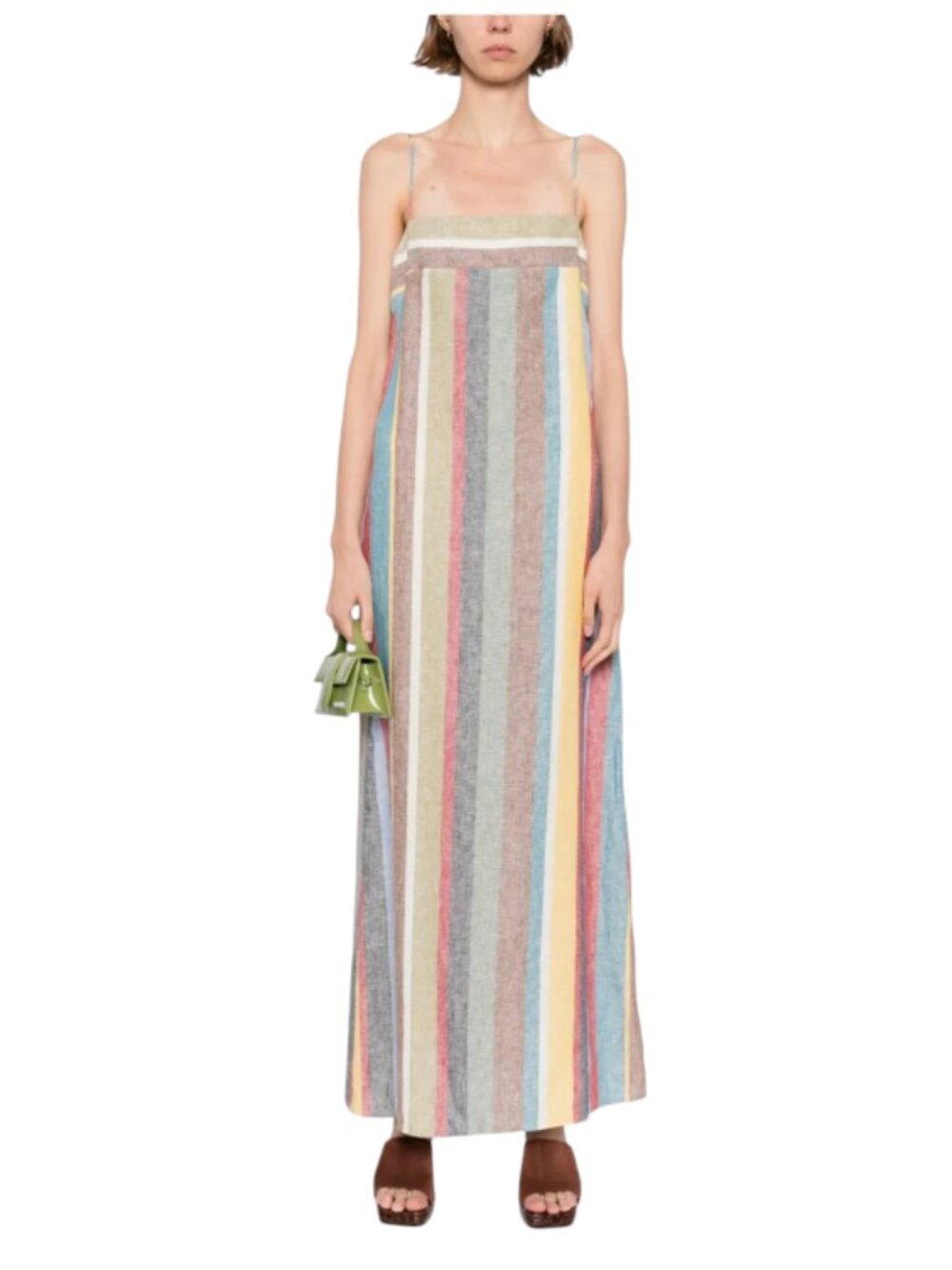 Staud Laura Linen Stripe Maxi Dress Womens Large Green Blue Sleeveless Rainbow - Picture 12 of 13